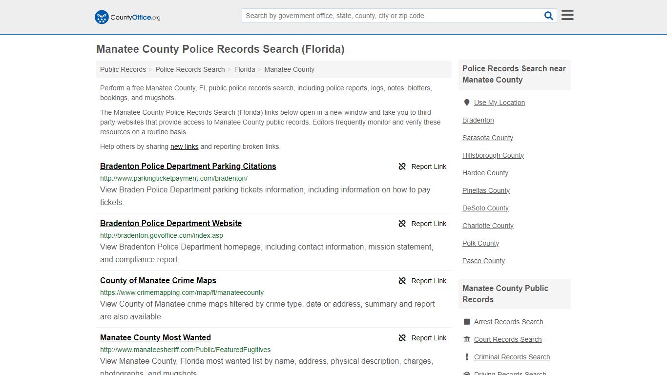 Manatee County Police Records Search (Florida) - County Office